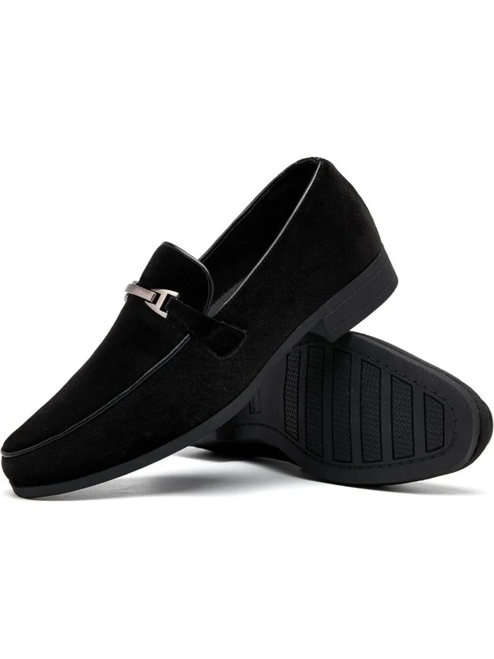 UUBARIS Men's Black Velvet Loafers Metal Buckle Comfortable Slip On Formal Shoes